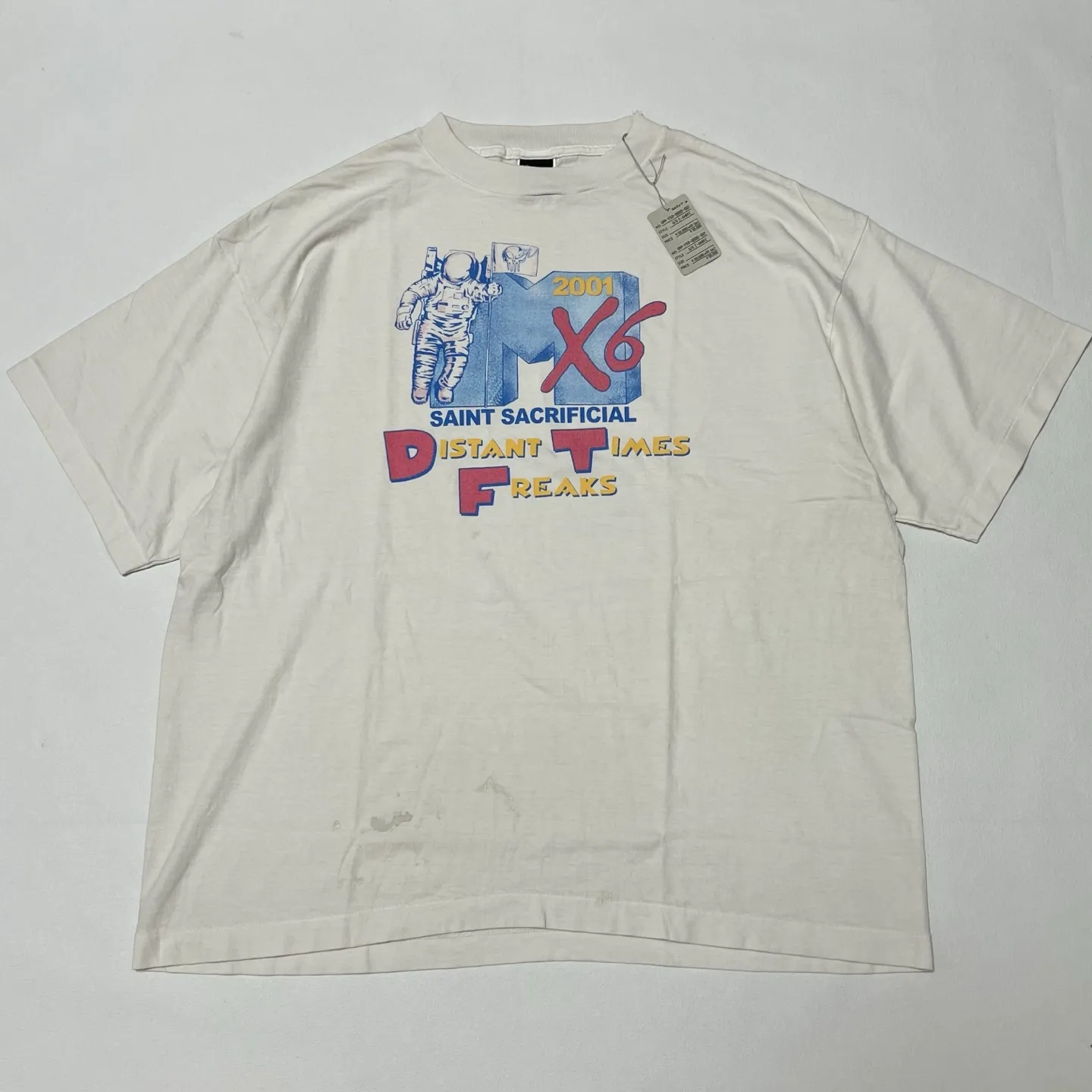 SAINT Mxxxxxx × Sean Wotherspoon SW_SS TEE/ASTRO/WHT SW joint retro enzyme-washed old tee Astronaut distressed short-sleeved off-white S-XL Correct version Customized SW joint wash water label Original development Production without looking at pictures Printing pixel level restoration Handmade acrylic ready-made clothing graffiti ink